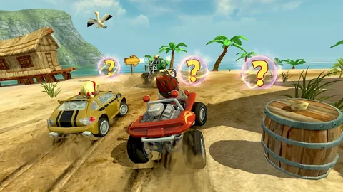 Karts a competir numa praia em Beach Buggy Racing