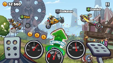 Carro a subir um terreno acidentado em Hill Climb Racing 2